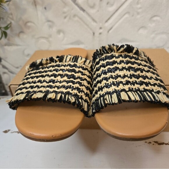 J Crew Black and Natural Raffia beach slide sandals - Preowned  - size 6 - Picture 4 of 13